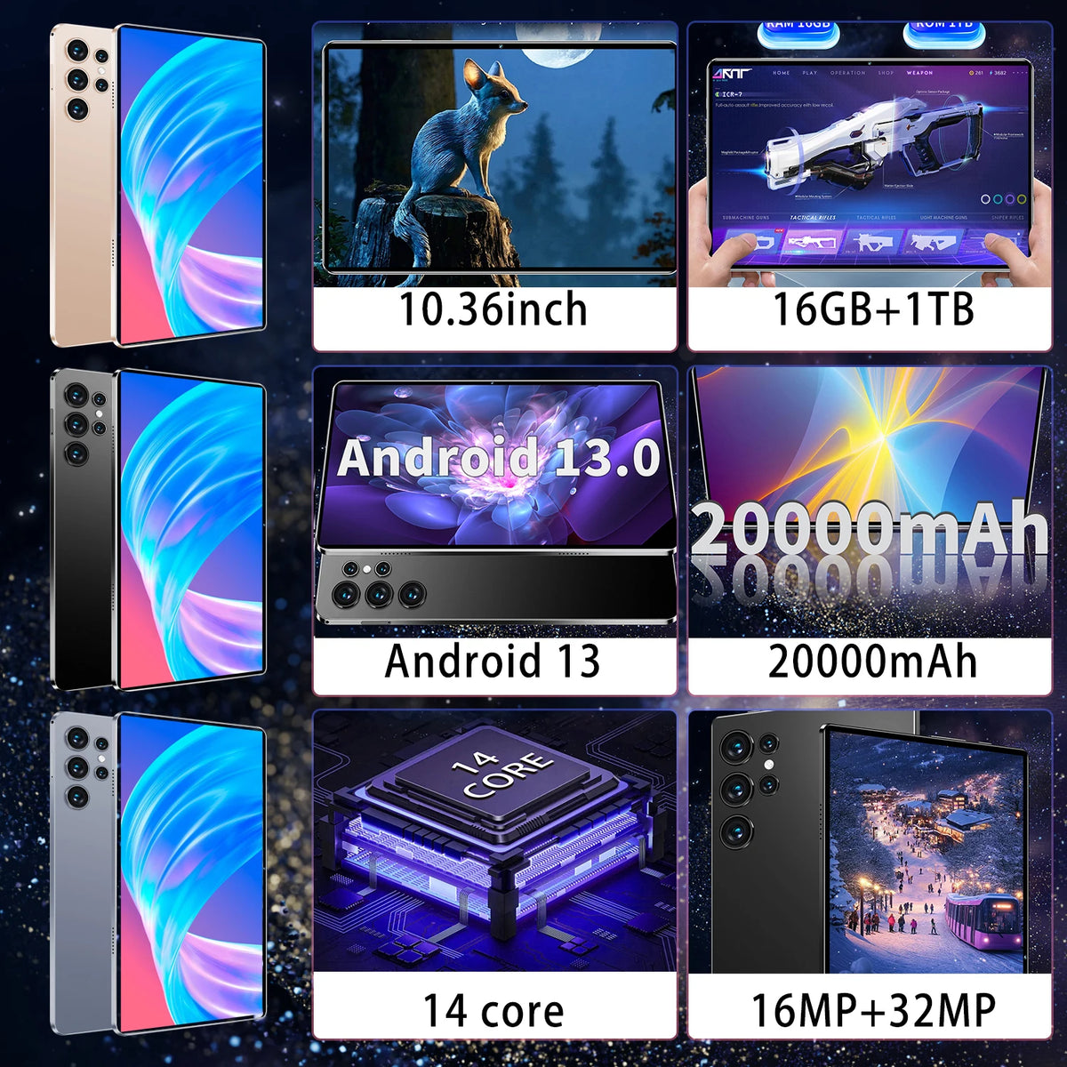 Tablette Android 13 10,36" 2K IPS 10 Cœurs 1 To