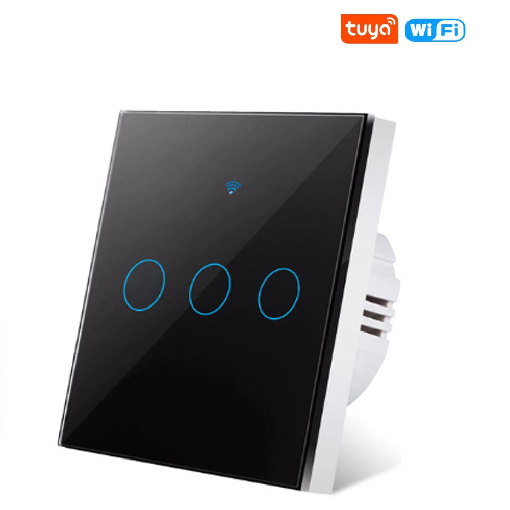 noir 3 postes Lot Interrupteur Mural WiFi Tactile Tuya Smart Life Alexa