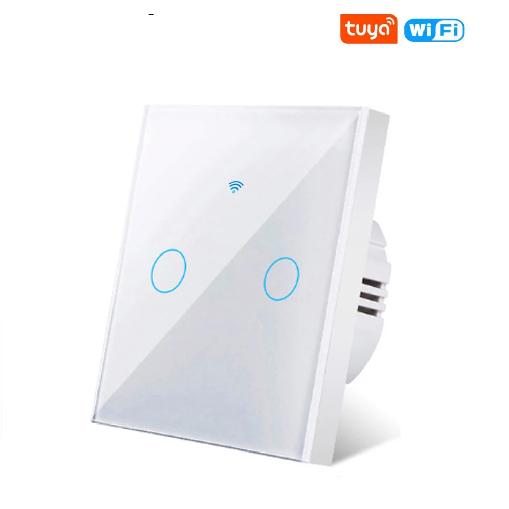 blanc 2 postes Lot Interrupteur Mural WiFi Tactile Tuya Smart Life Alexa