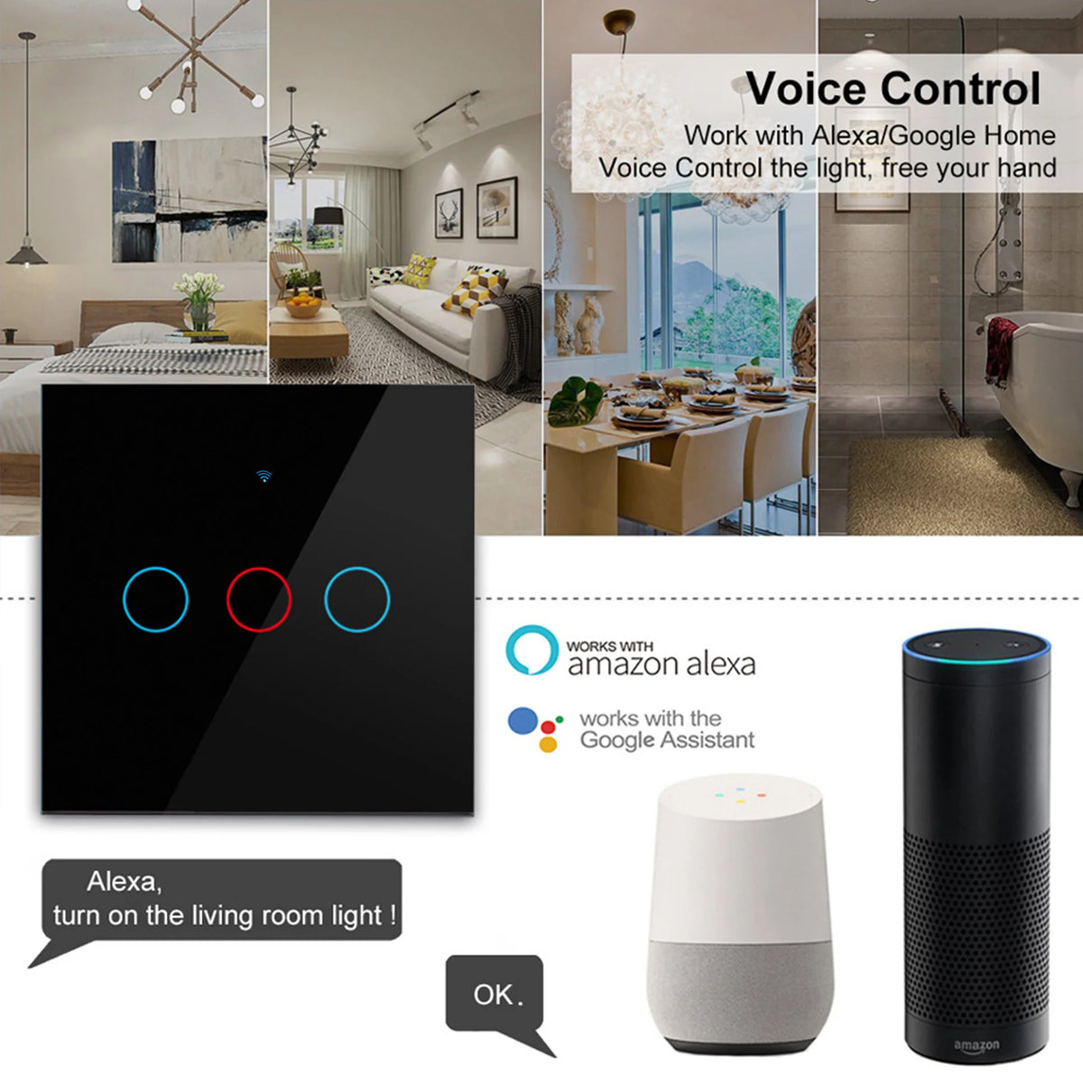 Interrupteur Mural WiFi Tactile Tuya Smart Life Alexa